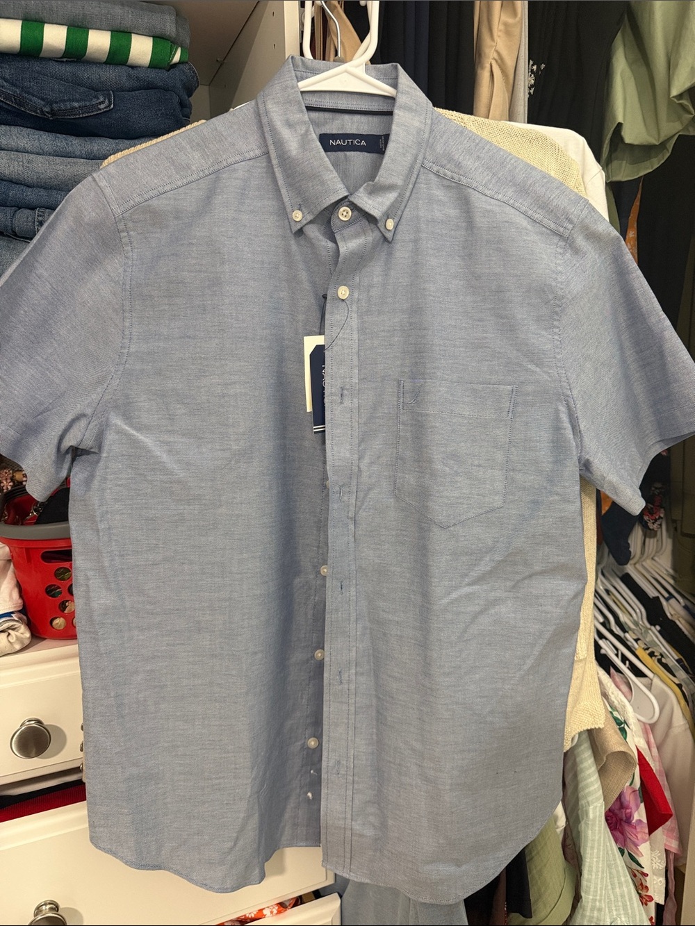 Nautica Men's Sky Blue Short-Sleeve Button-Down Shirt